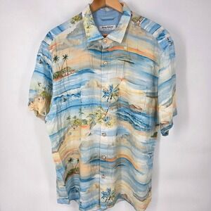Tommy Bahama The Veracruz Cay Shirt Mens XL Blue Tropical Beach Scenic Viscose